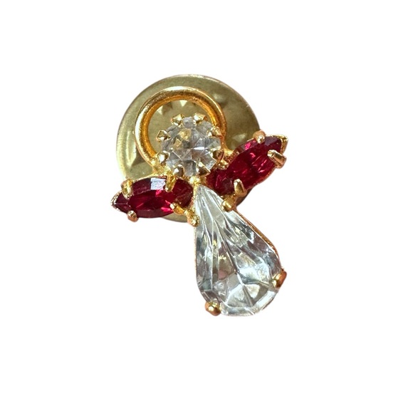 Red Gemstone Angel Gold Tone Vintage Lapel Pin - Picture 1 of 1